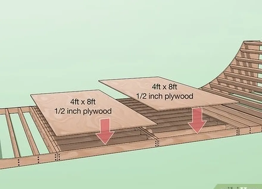 1-qadam rampaga 1,3 sm (1⁄2 dyuym) kontrplak qatlamini qo'ying.'s flat section.