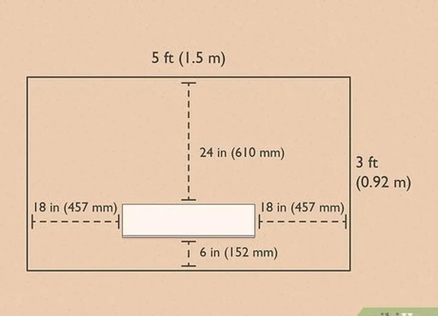 1-qadam ko‘za atrofida 5 fut (1,5 m) x 3 fut (0,92 m) to‘rtburchakni belgilang.'s plate.